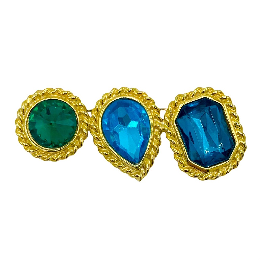 Goldtone Blue Green Stone Brooch